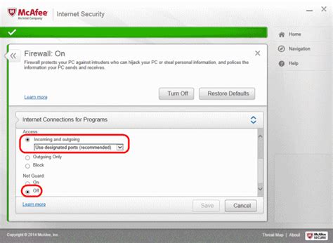 mcafee firewall settings.